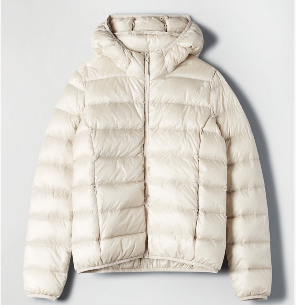 Aritzia Cream Hooded Puffer Jacket